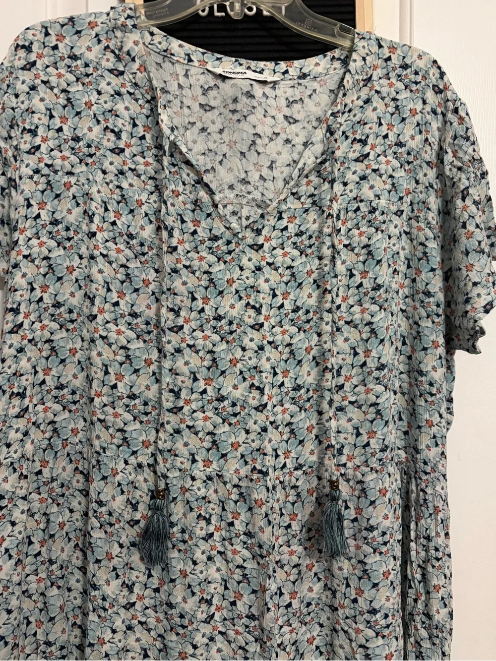Sonoma Light Blue Floral Maxi Dress with Tassel Tie